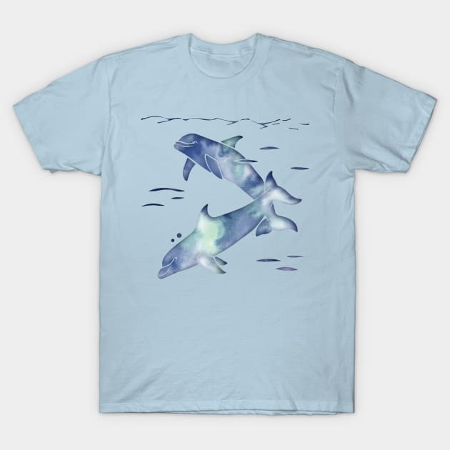 Blue Sea Dolphins T-Shirt by ferinefire